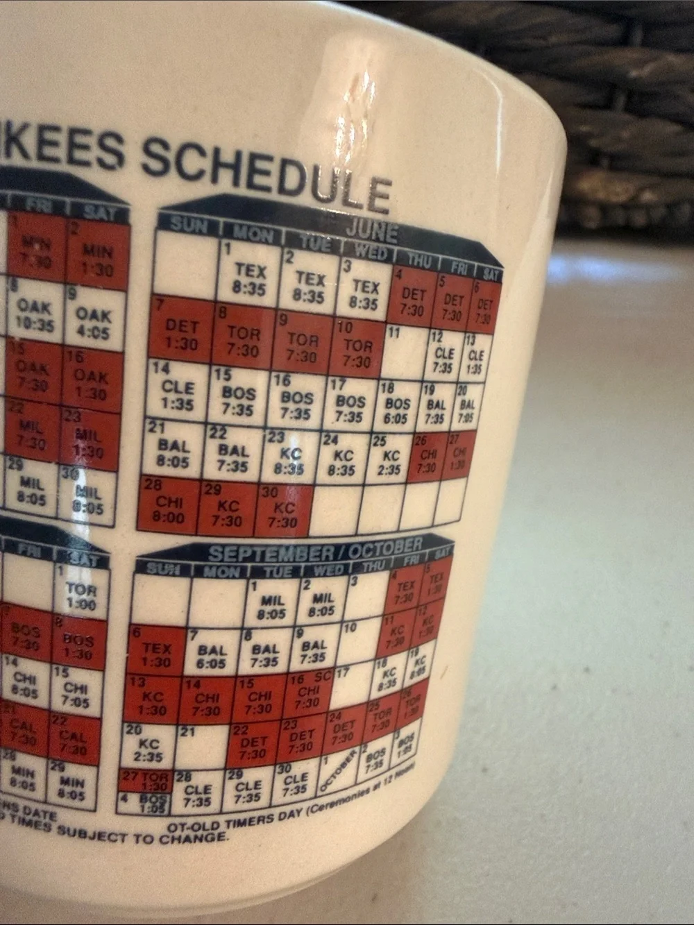 Vintage 1992 MLB New York Yankees Cream Mug with Red and Blue Logo